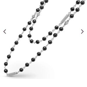 LAGOS Sterling Silver Caviar Icon Black station chain necklace